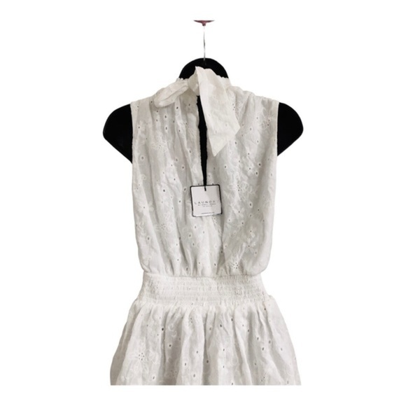 Laundry white eyelet elastic waist tiered neck tie sleeveless dress size 2 new - Picture 9 of 16